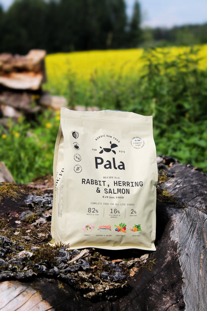 Fullfôr av kanin, sild og laks