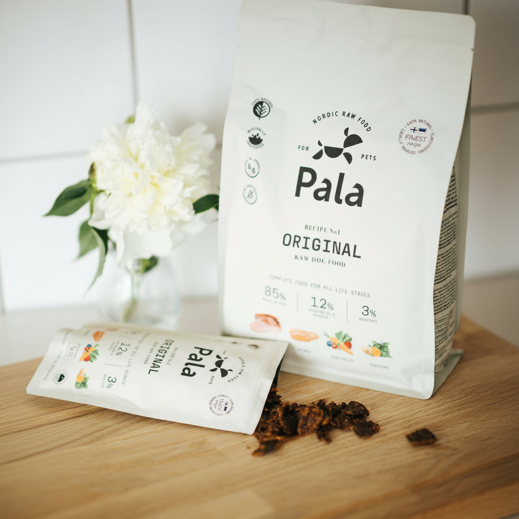 Fullfôr av kylling, laks og storfe